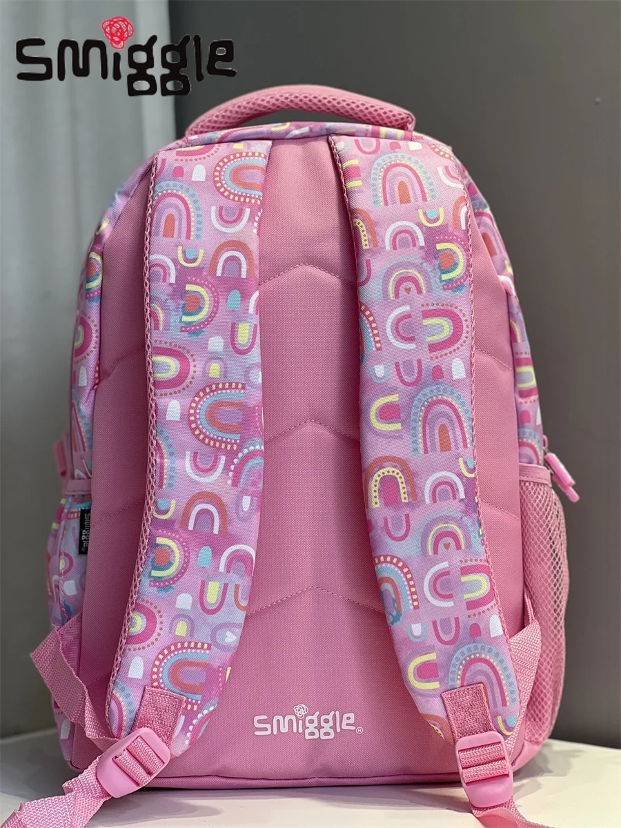 Australian Smiggle backpack children\'s large capacity stationery box pink rainbow backpack elementary school outdoor backpack