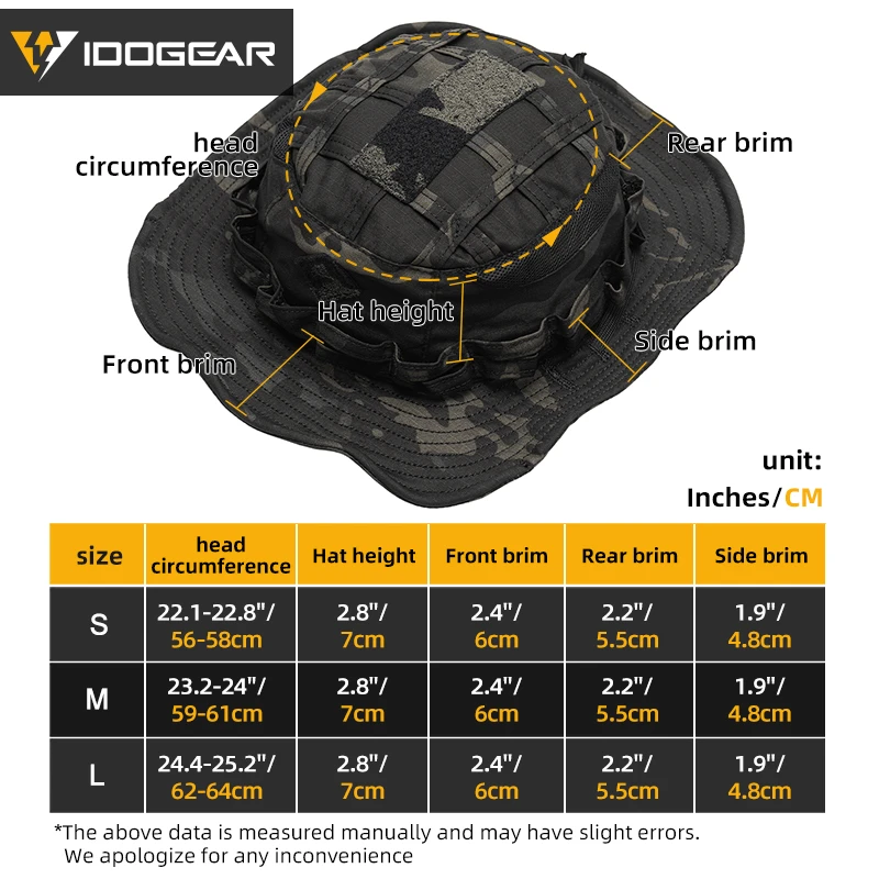 IDOGEAR التكتيكية Boonie قبعة الغابة قبعات للحماية من الشمس قابل للتعديل تنفس واسعة حافة قبعة لصيد الأسماك 3623