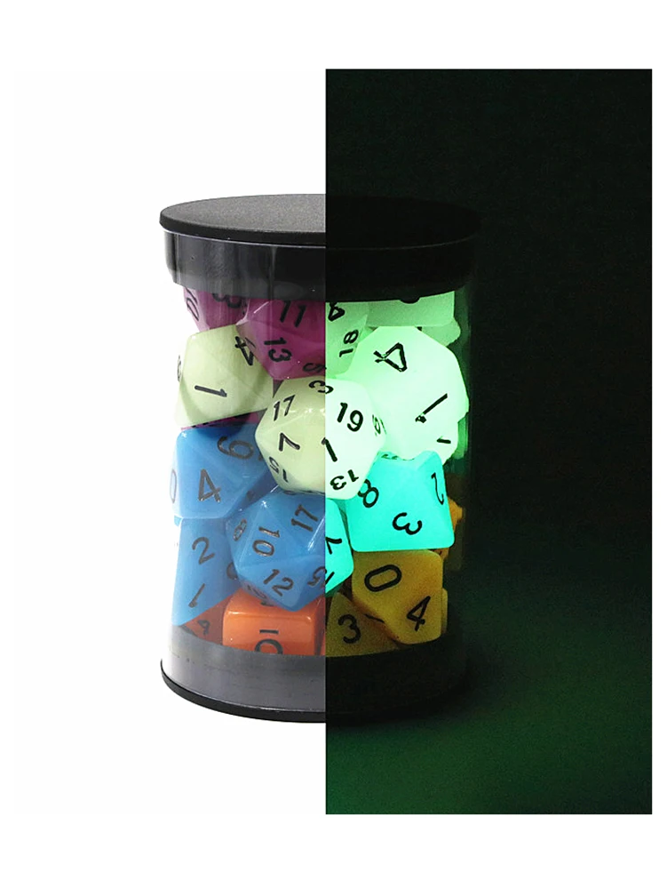 Jeu de dés phosphorescent pour jeu de société, D4,6,8,10,10%,12,20, 7 pièces/lot, vente en gros