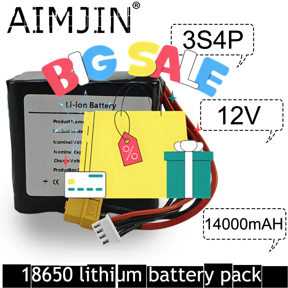 

12V 14000mAh Battery Pack For Various RC Airplane Drone Quadrotor 18650 3S4P Rechargeable Li-ion Battery Pack