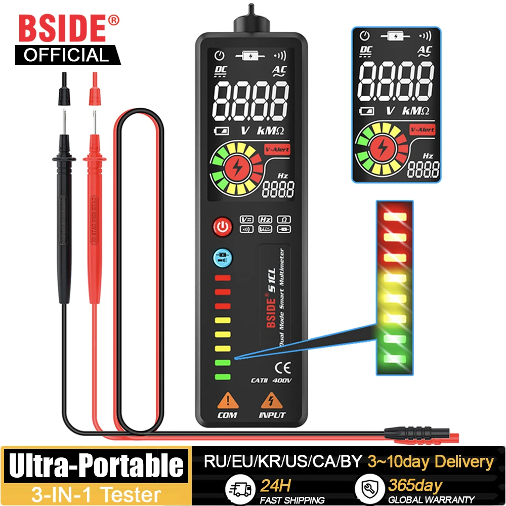 Tester napięcia BSIDE multimetr cyfrowy kolorowy wyświetlacz LCD bezdotykowy przewód pod napięciem wskaźnik detektora długopis elektryczny woltomierz Ohm miernik Hz