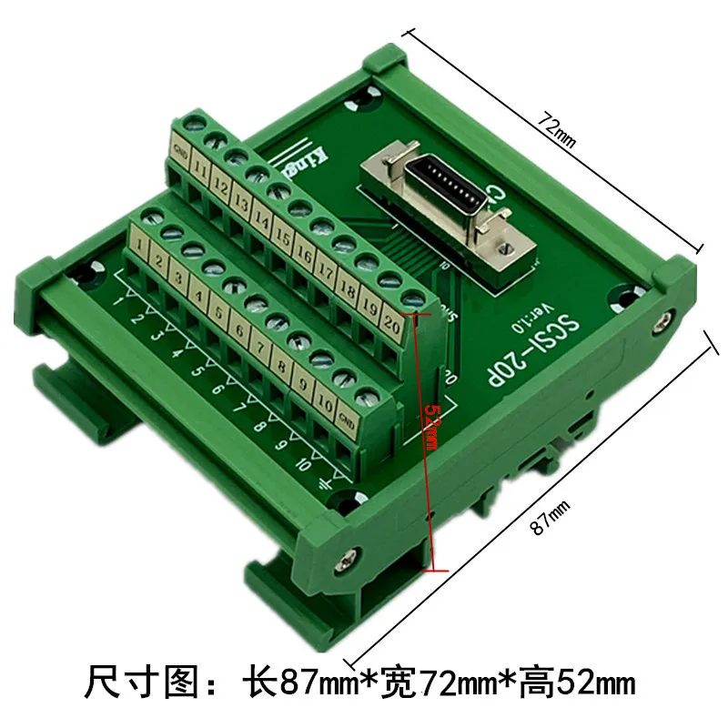 SCSI-20P scsi cn20 mdr fêmea breakout board SCSI-20P módulo terminal adaptador de montagem em trilho din hpcn20p