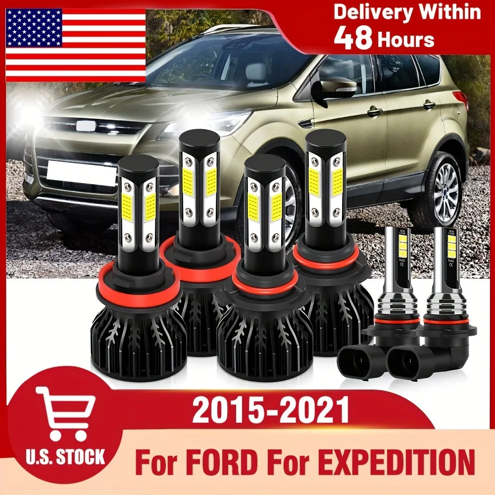 

LED Headlight+Fog Bulbs Combo 9005+H11+9145 Fit For FORD For EXPEDITION (2015-2021), 4-sided COB Chip 30000LM 6000K White, 6PCS