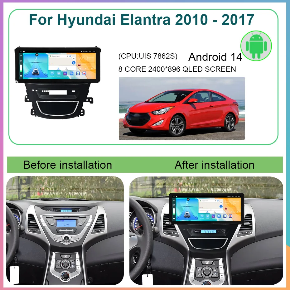 12.3 Inch Android 14 Car Radio For Hyundai Elantra 2010 - 2017 Multimedia Video Player CarPlay Navigation GPS 4G - Image 2