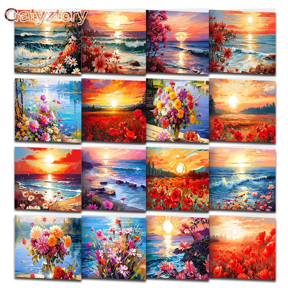 

GATYZTORY Coloring By Number Summer Scenery For Adults DIY Picture By Numbers Seascape Flower Drawing On Canvas Home Decor