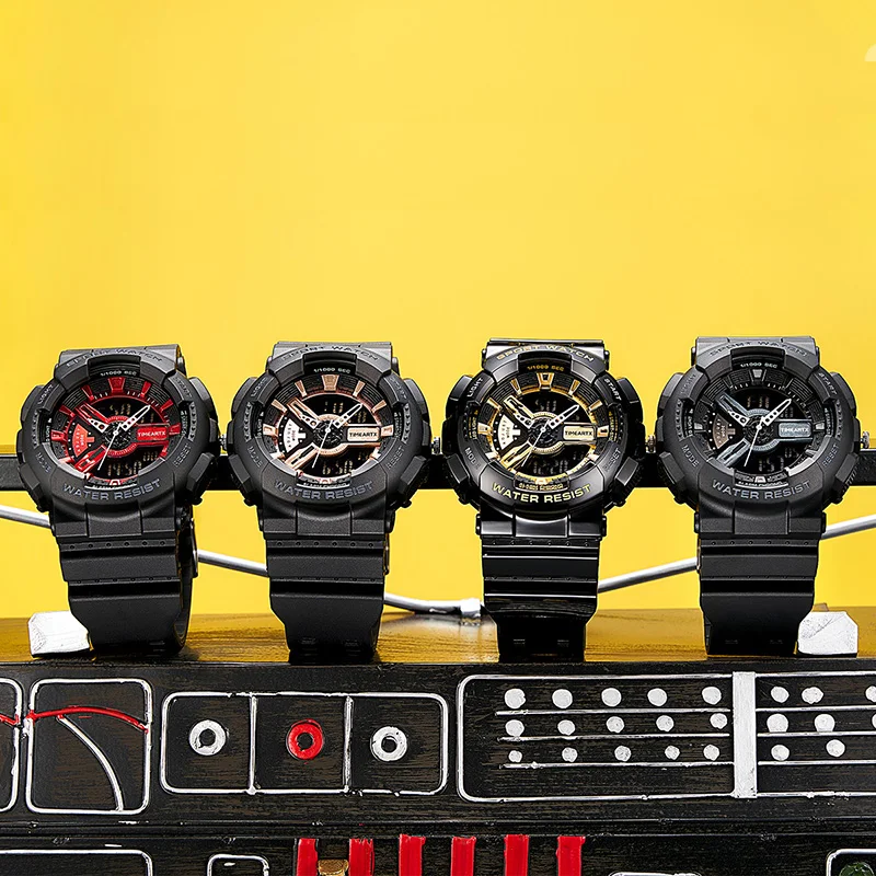 ساعة Timeartx الرقمية الجديدة متعددة الوظائف مع عرض تاريخ التنبيه LED، ساعات حركة إلكترونية بسوار من السيليكون للرجال