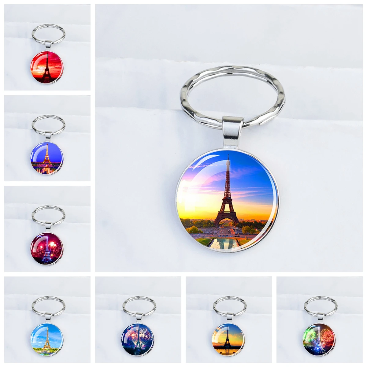 1pc Paris Eiffel Tower Glass Dome Key Chain Travel Souvenirs Gift Backpack Charm Pendant