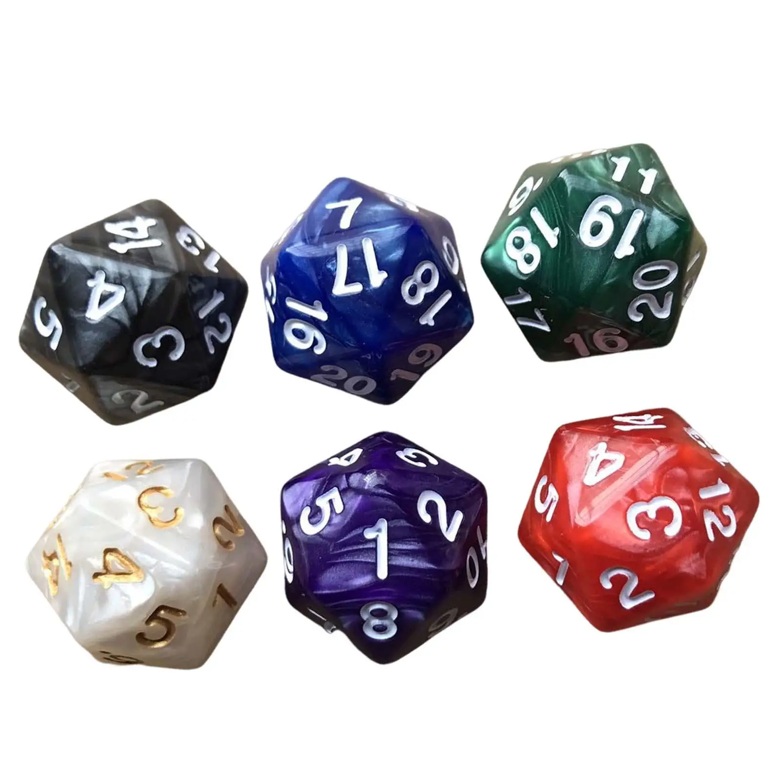 6x D20 Dices 20mm Dices Acrylic Entertainment Toys Party Game Dices 20 Sided Dices Set 20 Sided Game Dices for Party Board Game