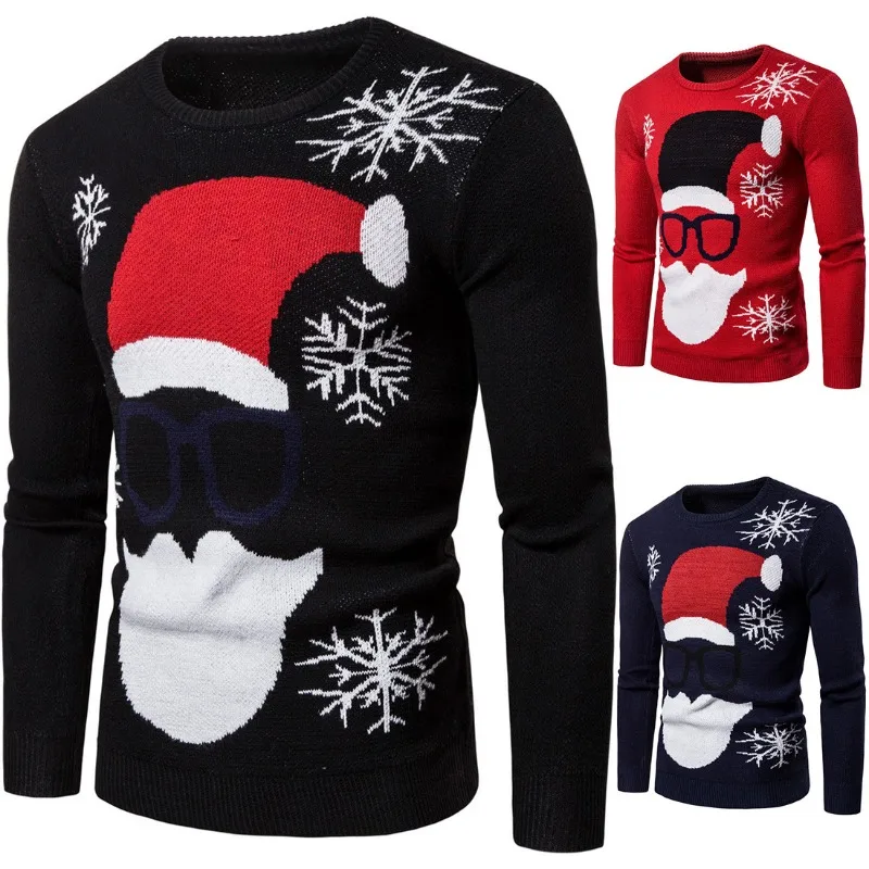 Autumn New Foreign Trade European Size Sweater Santa Printed Men's Knitted Bottoming Shirt YM023