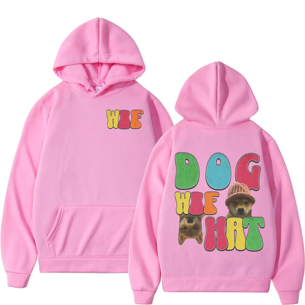 Dog Wif Hat Meme Graphic Hoodies Y2k Vintage Streetwear Hooded Sweatshirts Men's Women's Fashion Casual Oversized Pullovers