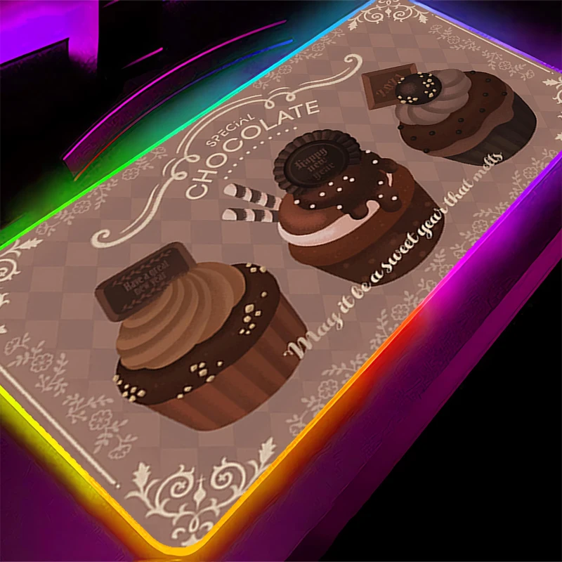 

RGB светодиодный коврик для мыши, резиновый коврик для мыши, аксессуары для компьютерных игр, коврик для клавиатуры, офисный декор, стол, десертная иллюстрация, коврик для мыши