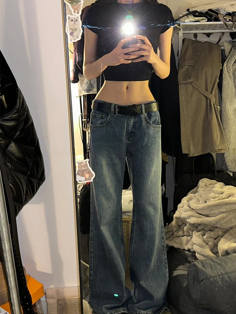 

Low Waist Bell Bottom Denim Jeans Women's Lazy Style Millennium Hot Girl High Street Vibe Summer Casual Floor Length Pants