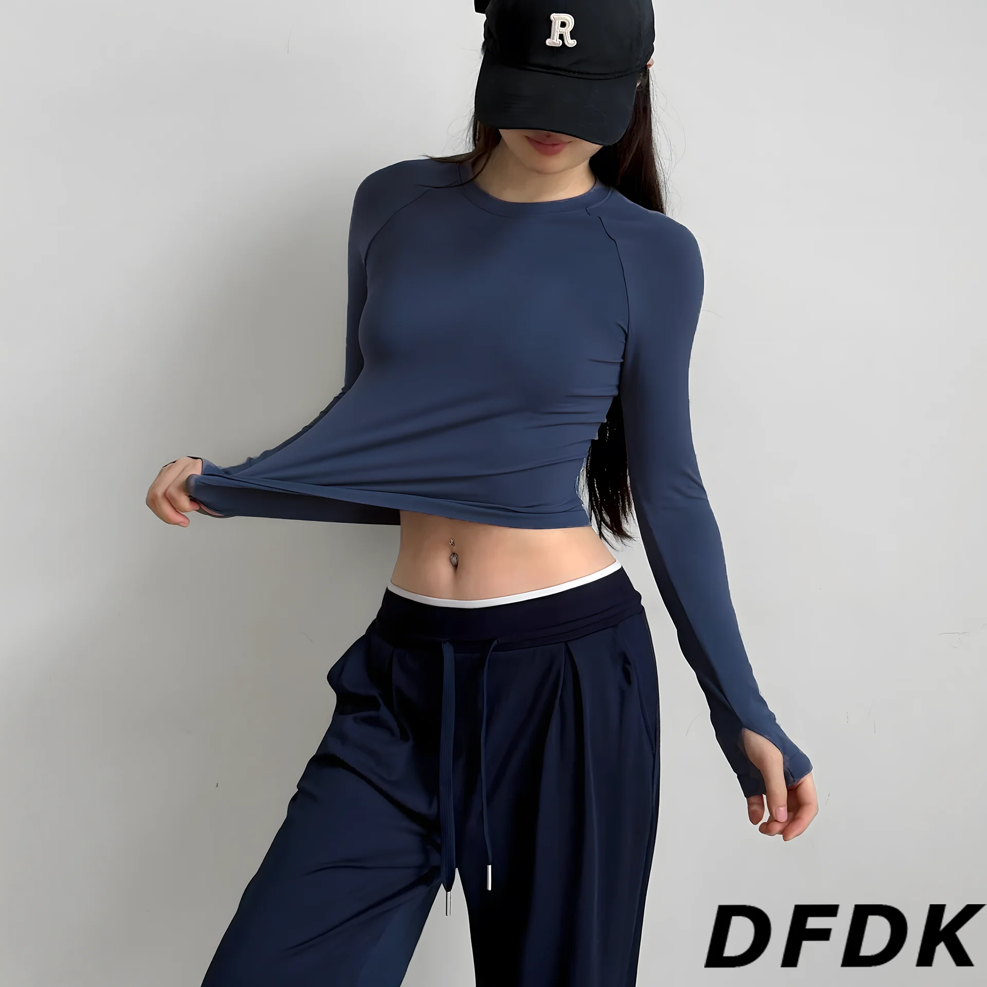 DFDK Ladies Seamless Long Sleeve Athletic Top Tummy Shaping Slim Fit Yoga Tee Elastic Quick Dry Breathable Gym Running Training