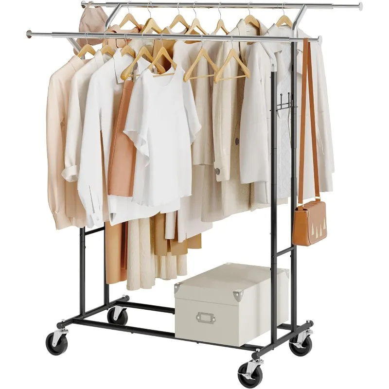 Clothing Rack Heavy Duty Clothes Rack Garment Rack with Wheels and Extendable Rod