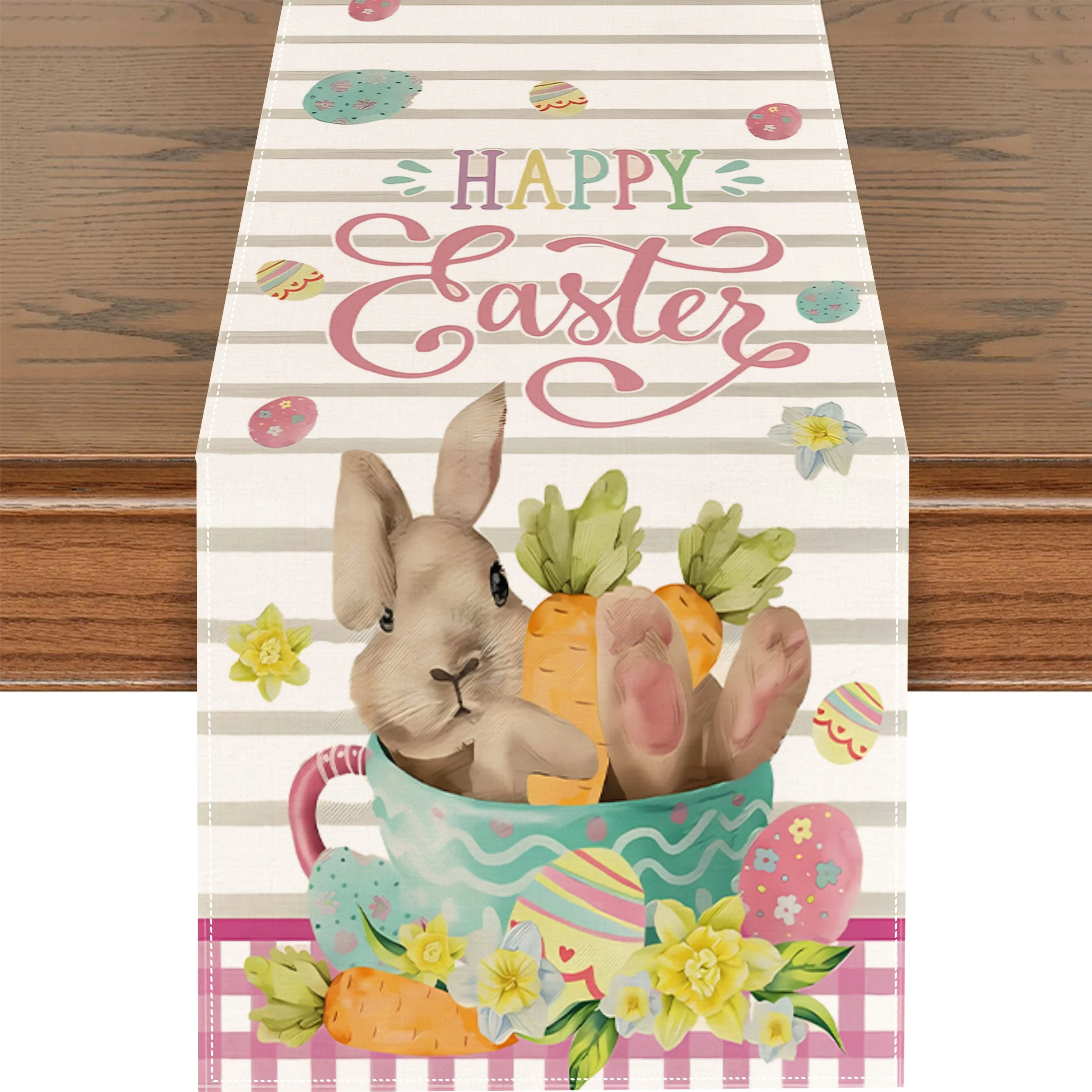 

Buffalo Plaid Carrot Bunny Pattern Linen Table Runner Happy Easter Theme Table Runner Seasonal Kitchen Dining Table Party Decor