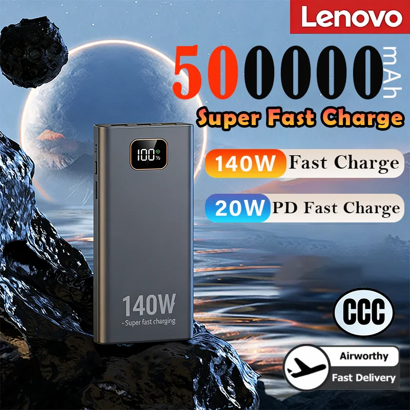 Lenovo Newest 500000mAh Ultra High Capacity Power Bank 140W Super Fast Charge Portable External Battery Pack for iPhone Samsung