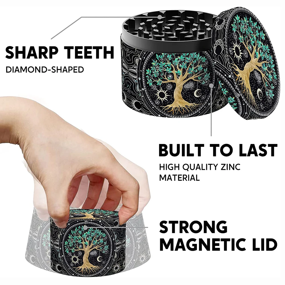 63MM 2.5 Inch Metal Herbal Herb Grinder for smoke Tobacco Manual Hand Spice Pepper Miller Cutter Zodiac Green Lucky Tree