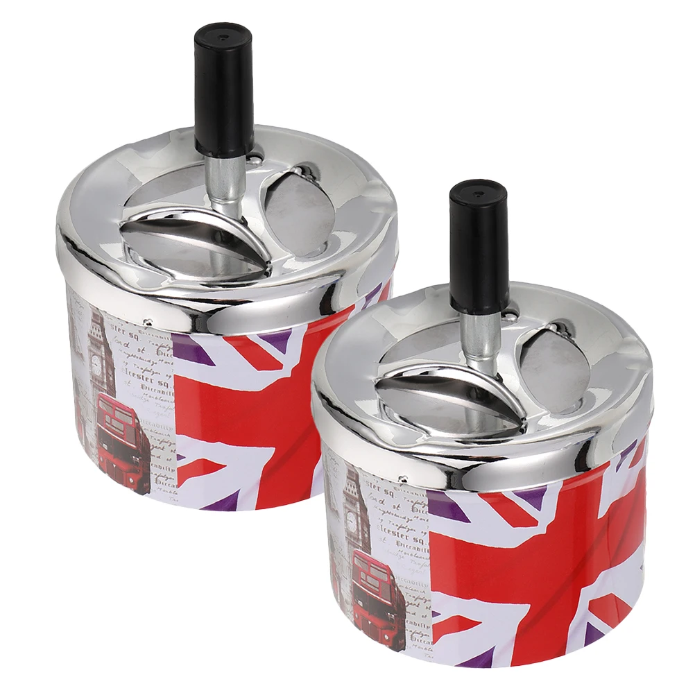 

2pcs Automatic Smoke-extinguishing Ashtray Stainless Steel Bathroom Home Portable Bucket Revolving Lid Ashtray Sand Tray