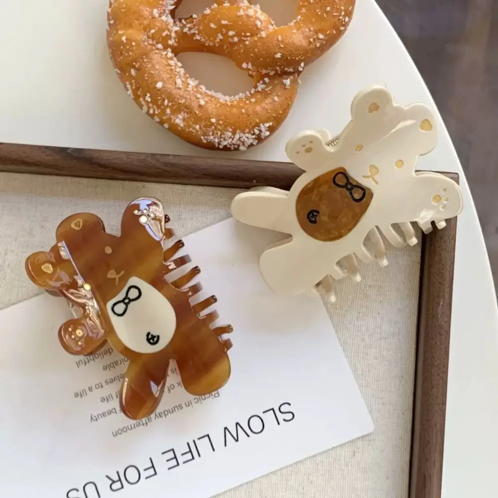 

Trendy Korean Style Cartoon Bear Shark Clip Kawaii Swwet Acetic Acid Carb Clip Bow Creative Small Hair Claw Female