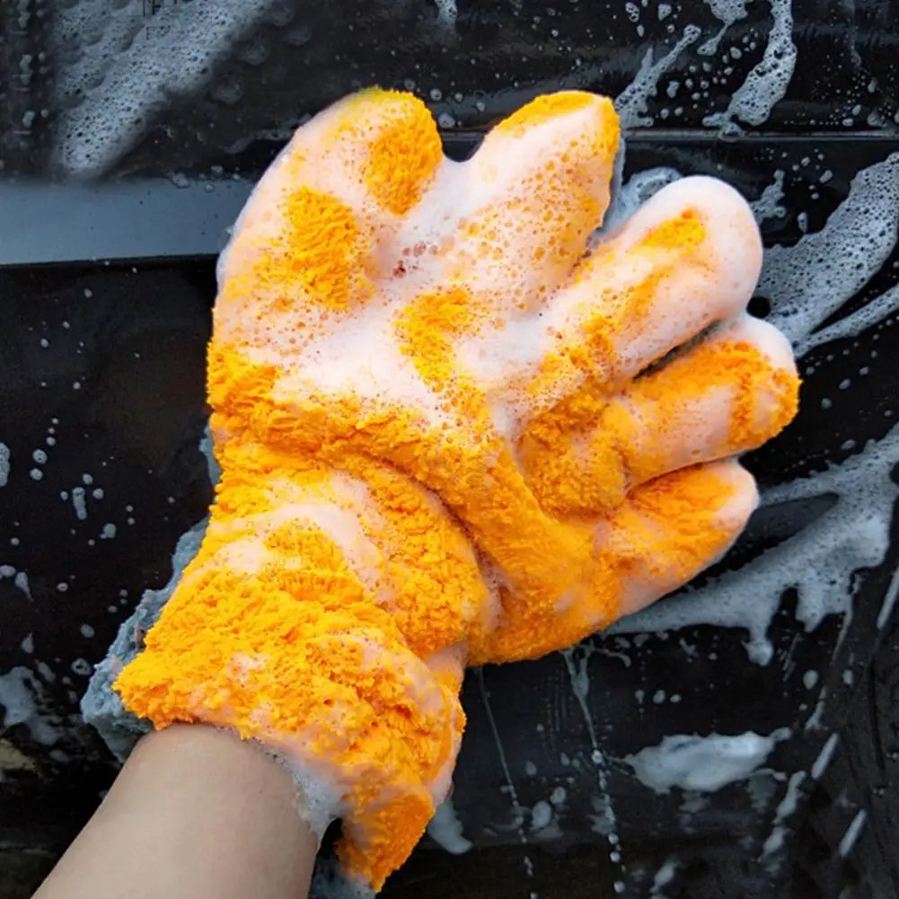 Premium Double-Sided Coral Fleece Car Cleaning Gloves Cratch-Free Wash Mitts Five-Finger Design For Car Glass Wheels Cleaning
