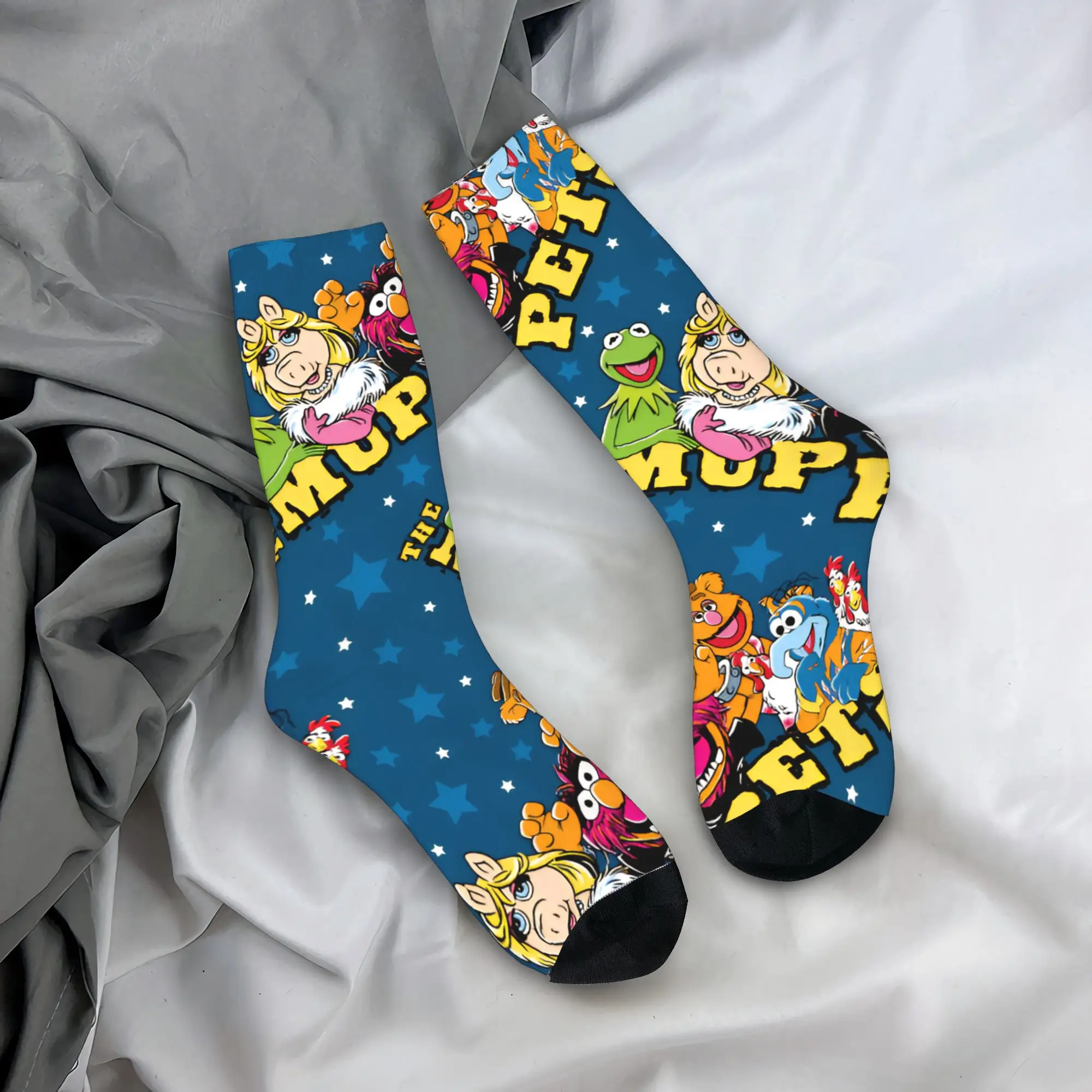 M-Muppets شخصيات على جوارب زرقاء جوارب بأشكال مضحكة الكبار الرجال الجوارب المريحة الخريف سكيت تصميم عدم الانزلاق الجوارب هدية