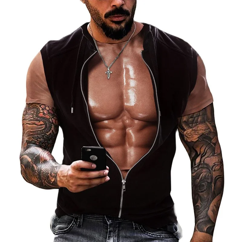 Summer Sexy Muscle Graphic Pop Men T Shirt 3D Muscular Printed Gym Tee Shirts Kids Cool Short Sleeves Quick Dry Sports Tops Tees