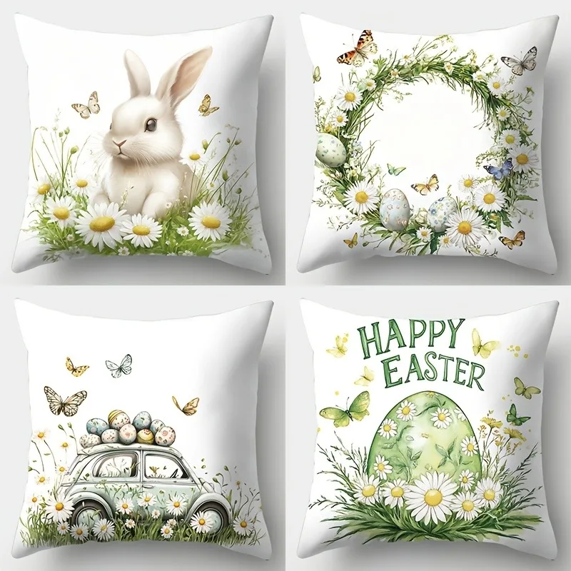 Happy Easter decoration pillowcase home Festive Decoration Flower Butterfly Rabbit Egg Print Living Room Sofa cushion cover