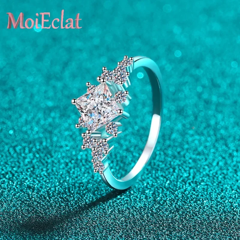 

Luxury 1ct Moissanite Square Geometry Design Wedding Ring for Women, Elegant Platinum PT950 Rings Timeless Jewelry Gift Ladies