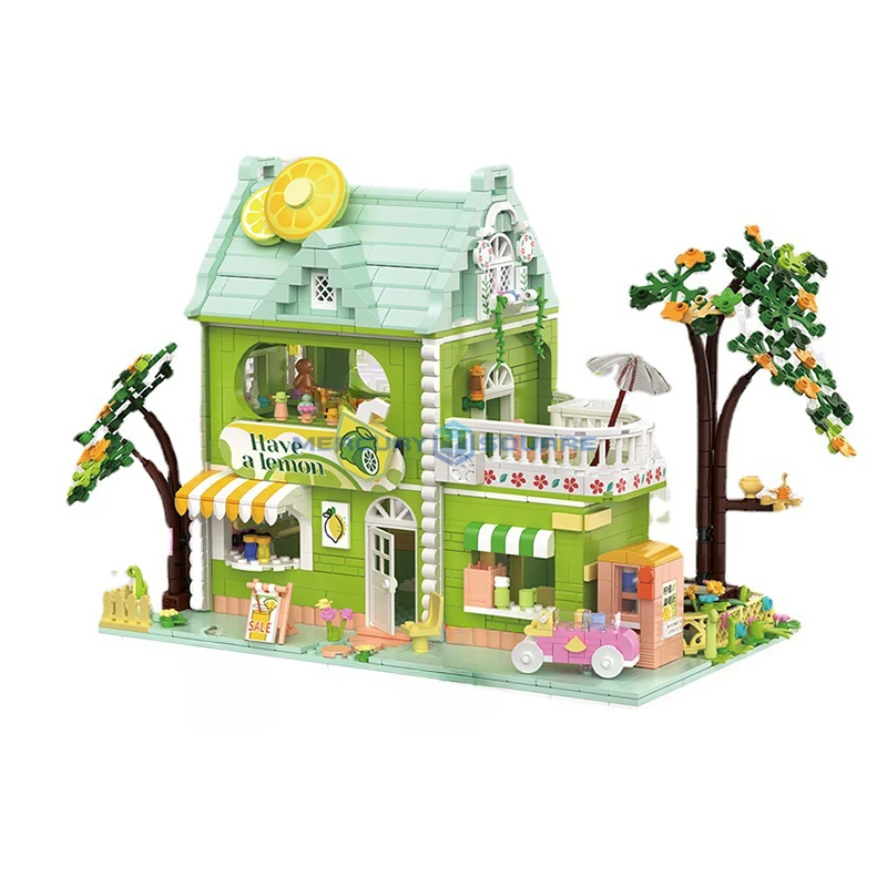 Lemon Tea Shop Model Blocks MOC 612003 Cold Drink Store Creative Ideas City Street View Building Bricks Toy Gift Collection Set