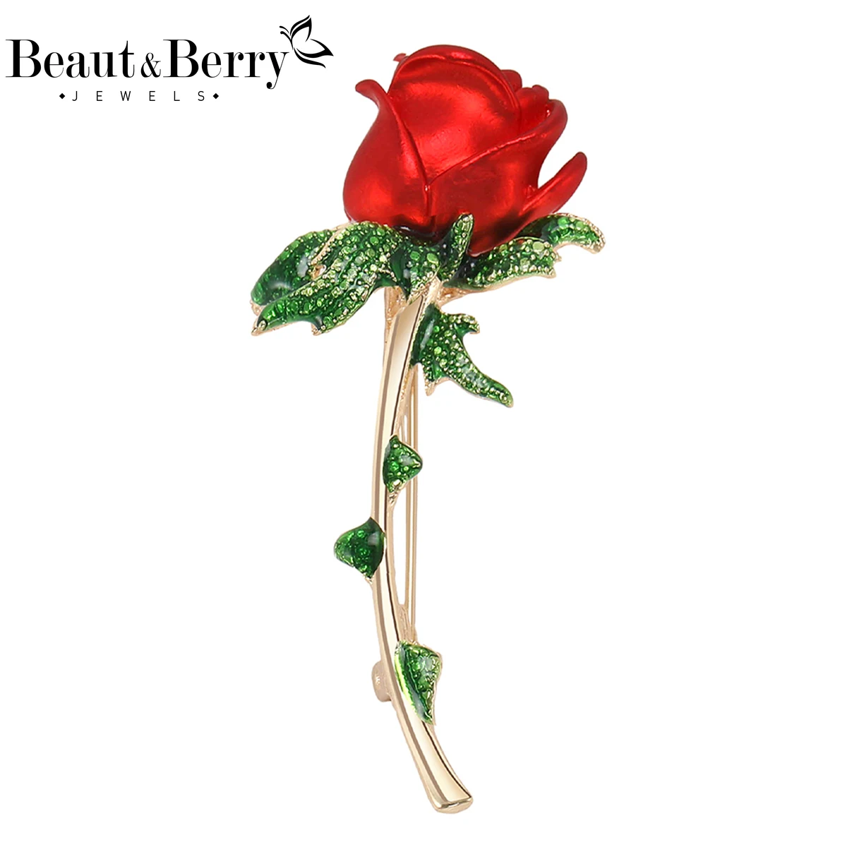 Beaut&Berry Luxury Enamel Rose Brooches for Women Unisex Plant Pins Casual Party Jewelry Accessories Gifts Decoration