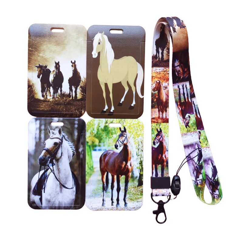 

Boys Animal Horse Lanyard ID Card Holder Office Worker Cardholder Horses Credit Card Case Card Protector Christmas Gift