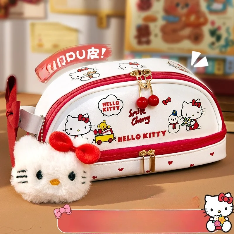 

cat leather pencil case, girl primary school student new large-capacity high-value pencil case