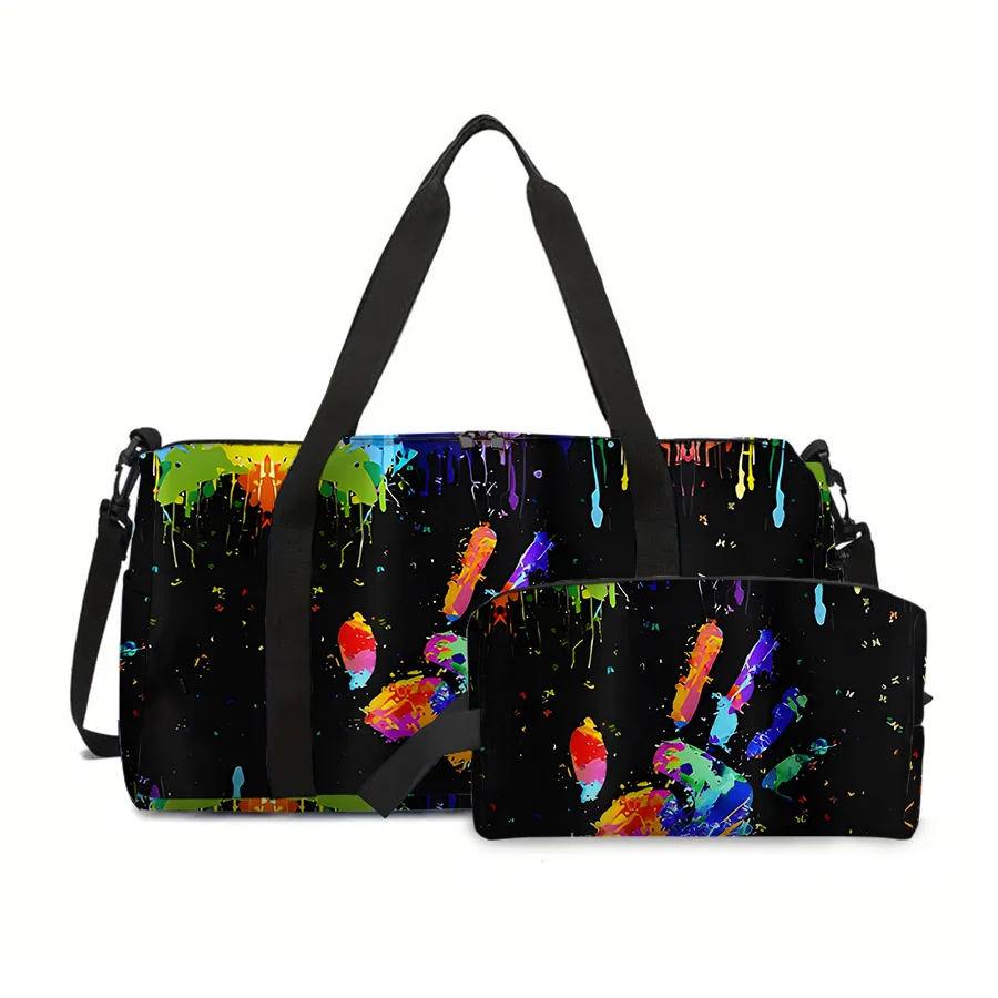 

Two Piece Colorful Palm Large Capacity Travel Bag,Cosmetic Bag For Boys/Girls Gifts 3D Cartoon Leisure Durable Travel Duffels