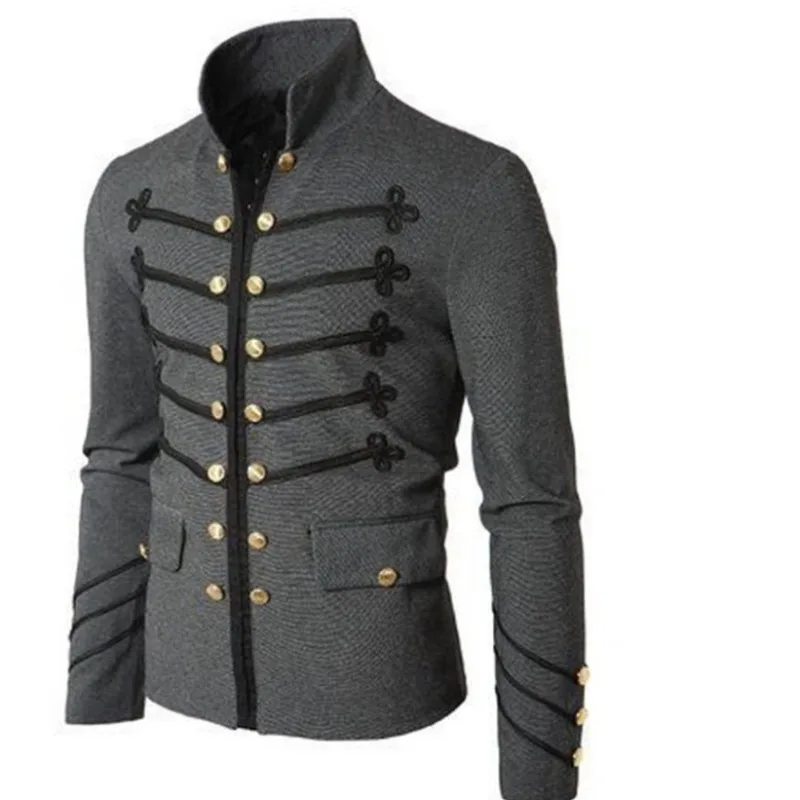 Men Retro Outerwear Embroidered Double-breasted Solid Color Top Windproof Stand Collar Long Sleeves Men's Clothing Coats Jackets