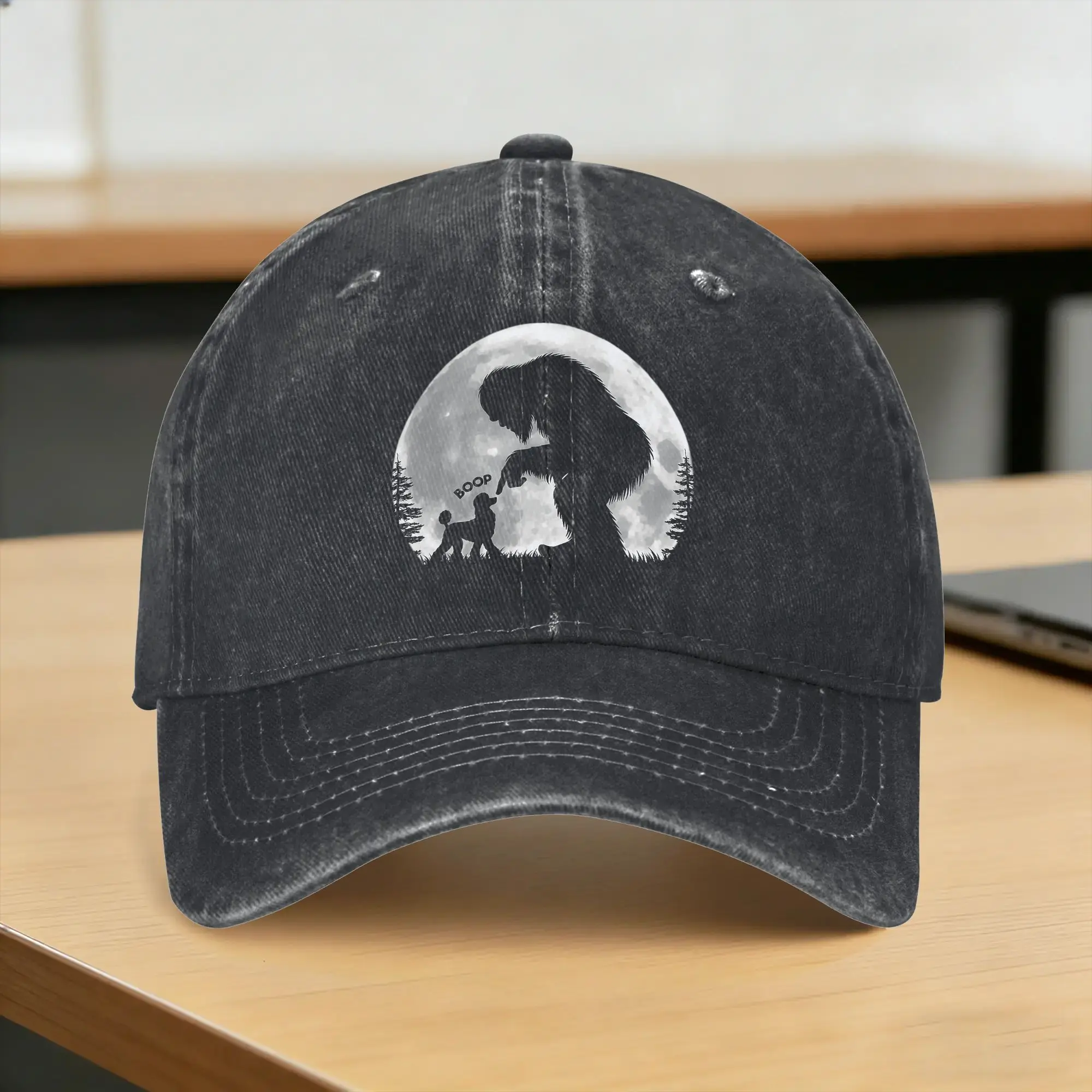 Summer Fun Hand Boop Nose Bigfoot Sasquatch Poodle Moon Baseball Cap Sun  Sun Visor Design Washed Trucker Hat Camping  Caps