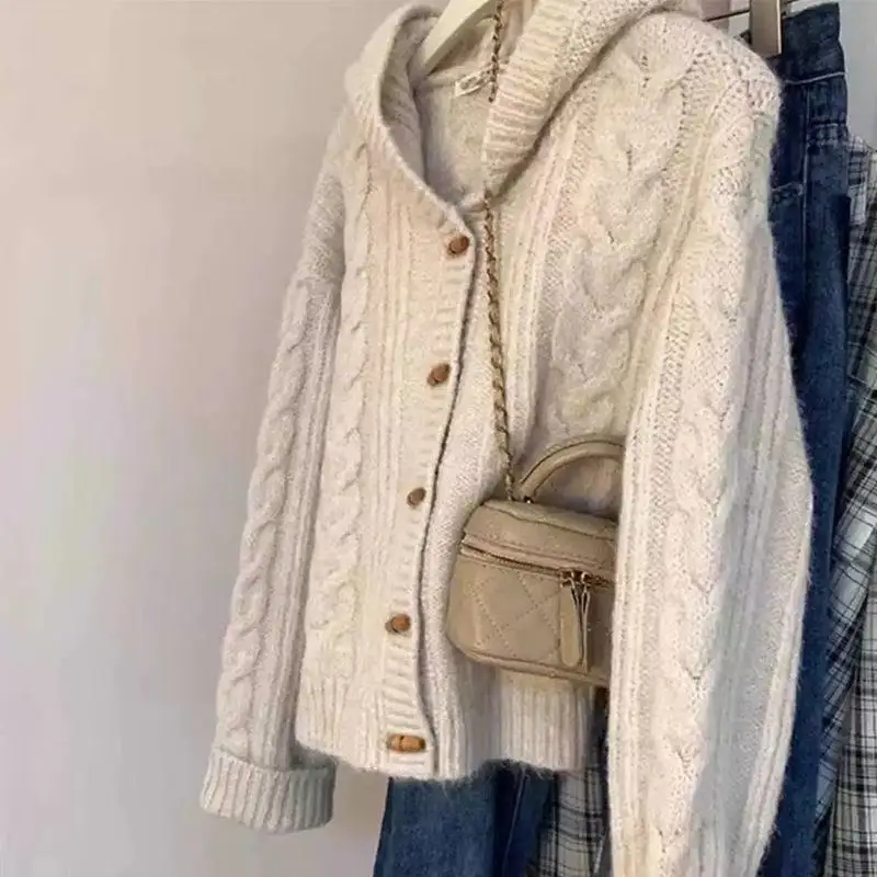 

New Autumn Winter College Style Horn Button Knitted Cardigan Women Korean Fashion Simple Soft Outerwear Trendy