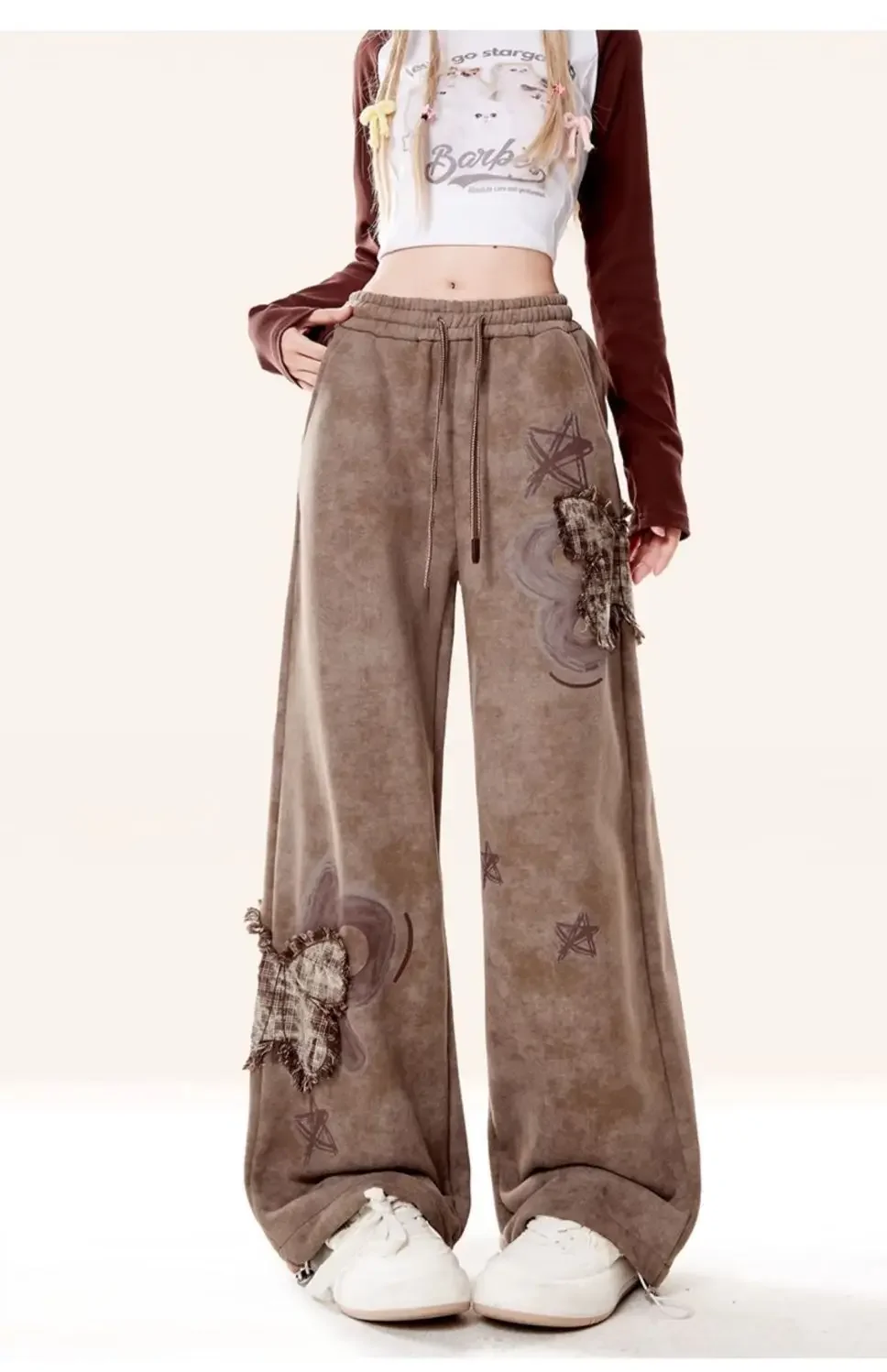 Butterfly Fringed Embroidered Patch Sweatpants Women Autumn Winter Design High Waisted Straight Leg Slimming Loose Casual Pants