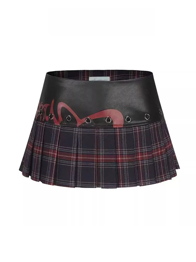 Gonna scozzese in pelle a vita bassa retrò Y2K Gonne a pieghe scozzesi ultra ort primavera estate da donna con pantaloni Se