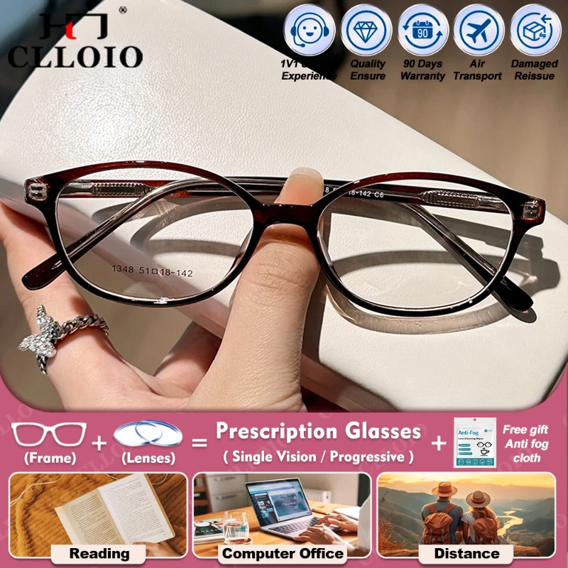 

CLLOIO Retro Women Oval TR90 Myopia Photochromic Prescription Glasses Blue Light Filter Progressive Optical Reading Eyeglasses