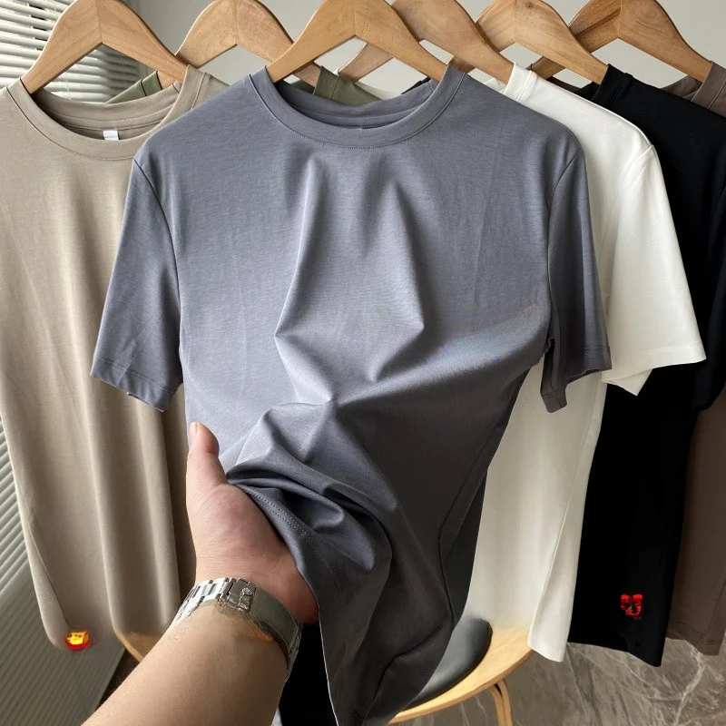 

Шелко-матовая хлопковая футболка ort-Sve, круглая, эластичная, прохладная, летняя, однотонная, мужская, удобная футболка Faion