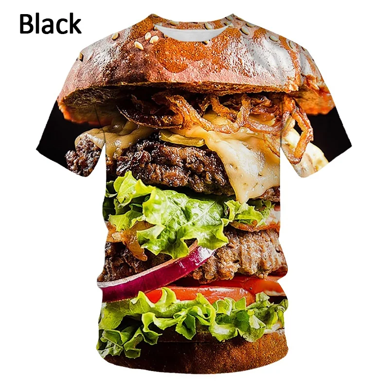 Food Steak Hamburger Graphic T Shirt For Men Clothing 3D Print Chips Fashion Streetwear Casual T-Shirt Woman Oversized Tops Tees
