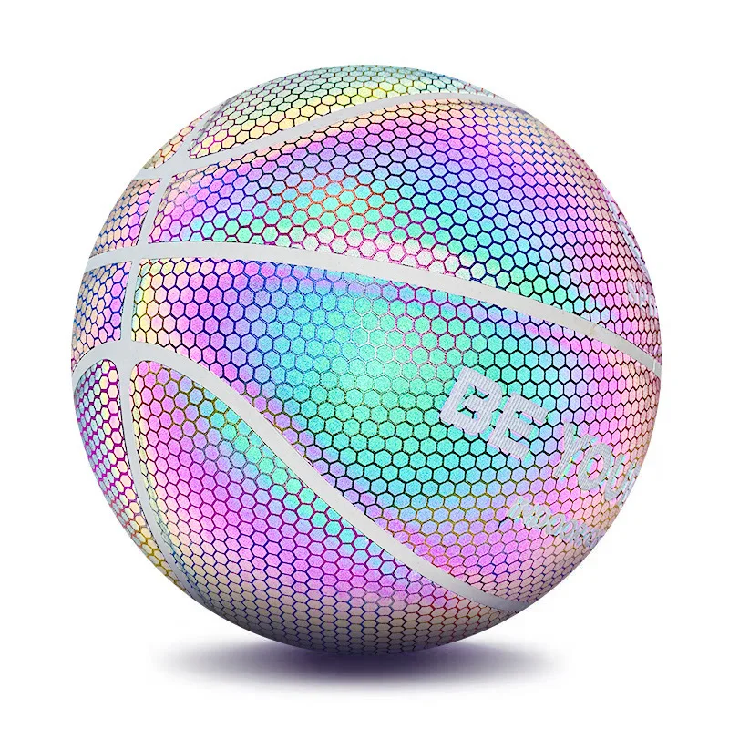 Basquete holográfica brilhante reflexivo basquete brilho luminoso basketballs presentes brinquedos perfeitos para o jogo noturno ao ar livre indoor