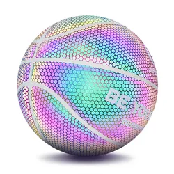 Basketball Holographic Glowing Reflective Basketball Luminous Glow Basketballs Gifts Toys Perfect For Indoor Outdoor Night Game