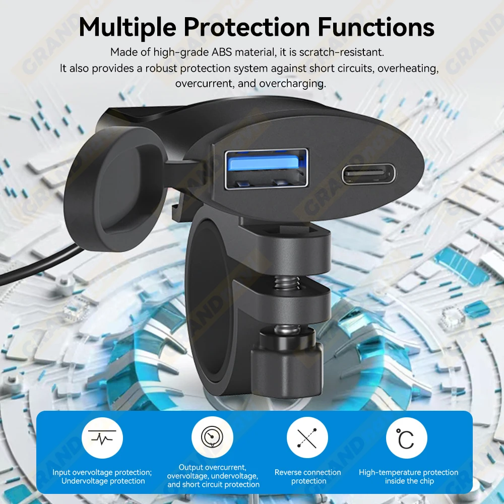 USB Motorcycle Charger Type-C +A Waterproof Fast Charger Socket Adapter Handlebar Mounting Bracket Charger 12V/24V Motorcycle view 5