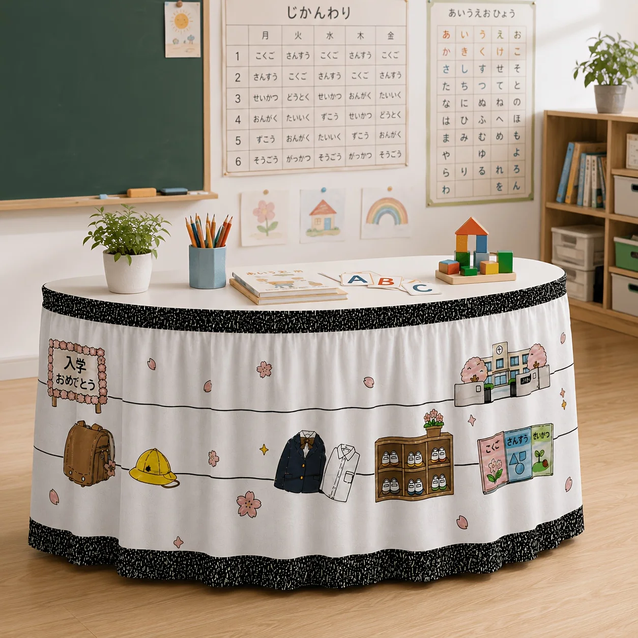 Tablecloth tablecloth 1 piece, School Entrance Ceremony Cherry Blossom Shoulder Bag, School Uniform, Campus Buildings
