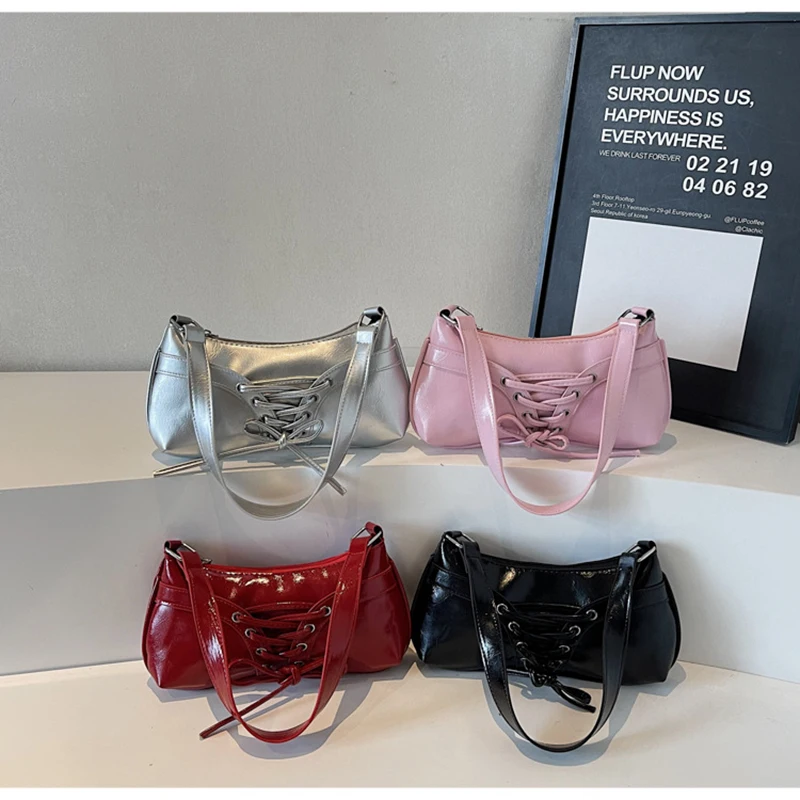 New Retro Simple Ballet Bow Decoration Shoulder Bag Baguette Light French Romantic Underarm Bag Handbag