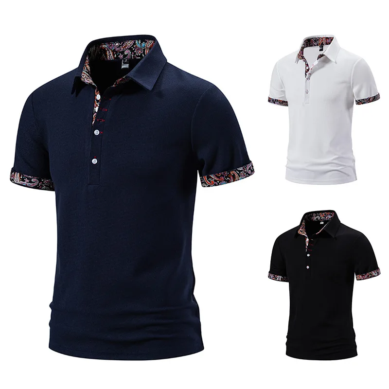 

Summer New European Size Short Sleeved Polo Shirt for Men's Color Blocking Collar Short Sleeved T-shirt for Men's Polo Shirt