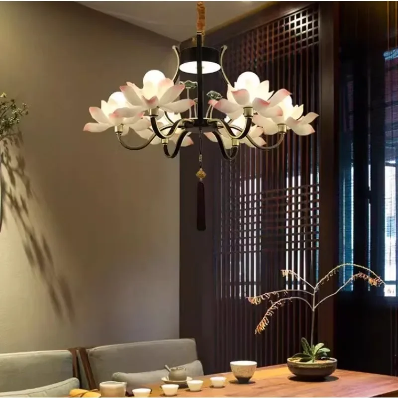 Chandelier New Chinese style living room dining room Antique Chinese style Zen tea room Lotus Buddhist temple