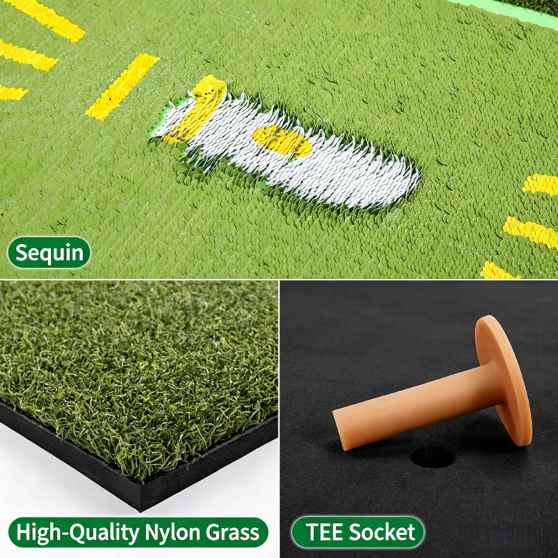 PGM Dual Grass Rubber Golf Swing Mat Velvet Surface Visible Strike Mark Training Pad Household Posture Correction