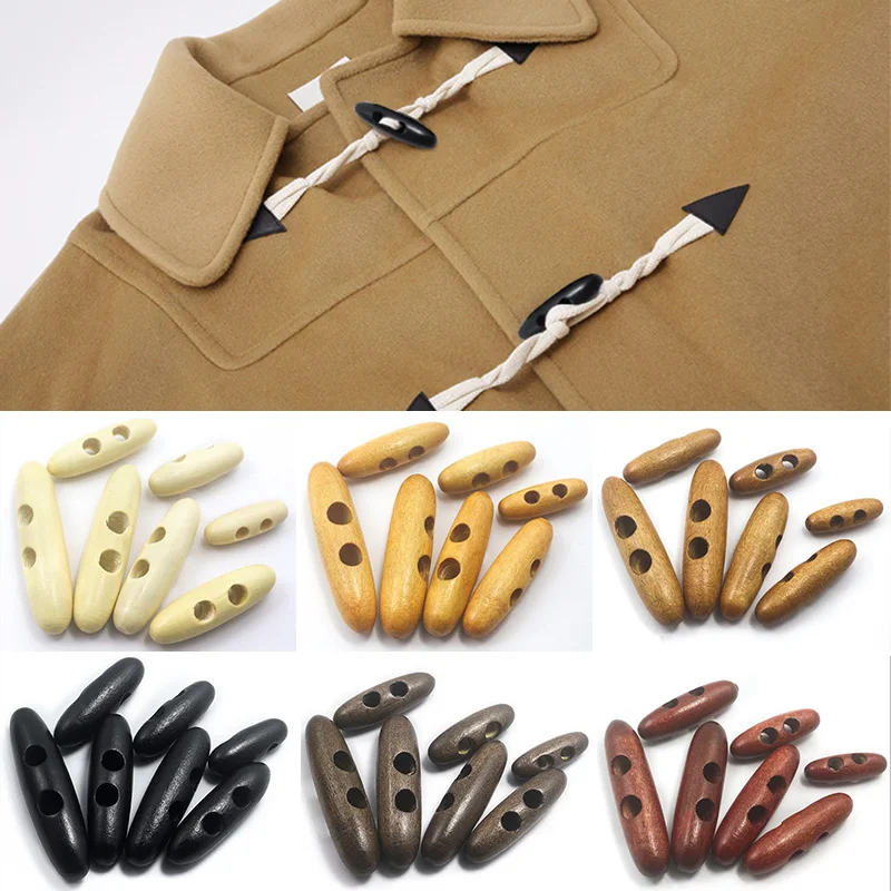 10pcs Oval Shape Wooden Toggle Buttons Sewing Craft DIY Accessory Compatible Clothing Coat Cloak Jacket Blazer